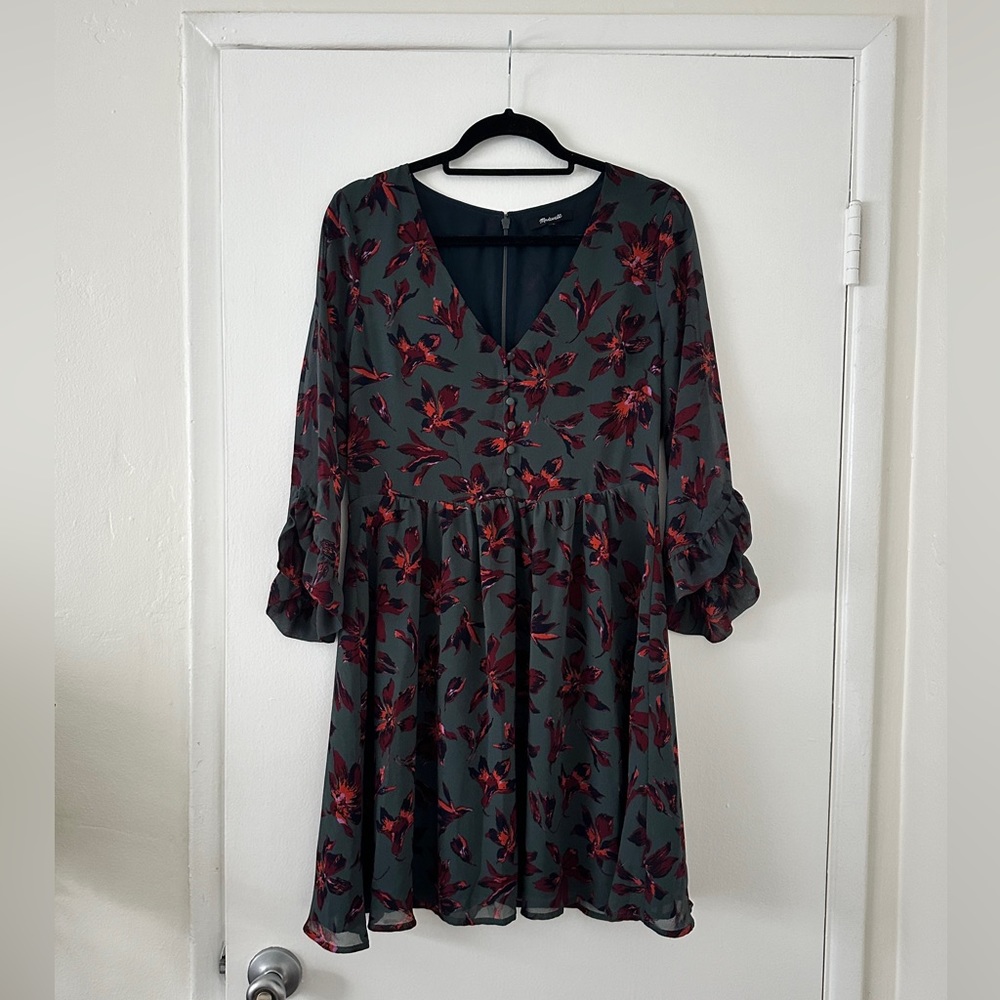 Madewell Green Pink Floral Short Dress